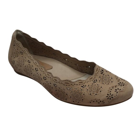 Earthies Lindi Biscuit Leather Lasercut Floral Ballet Flats Womens 8 - Picture 1 of 13